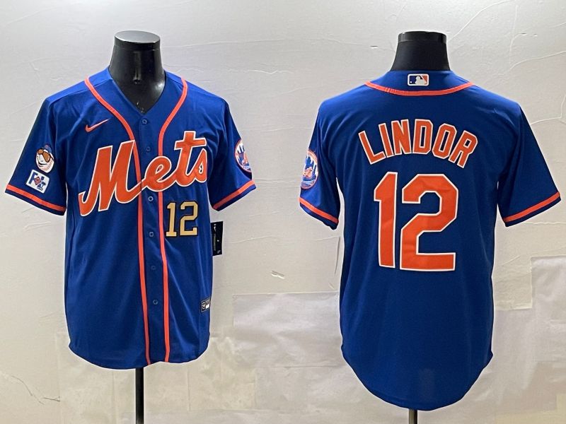 Men New York Mets #12 Lindor Blue Game 2025 Nike MLB Jersey style 6->new york mets->MLB Jersey